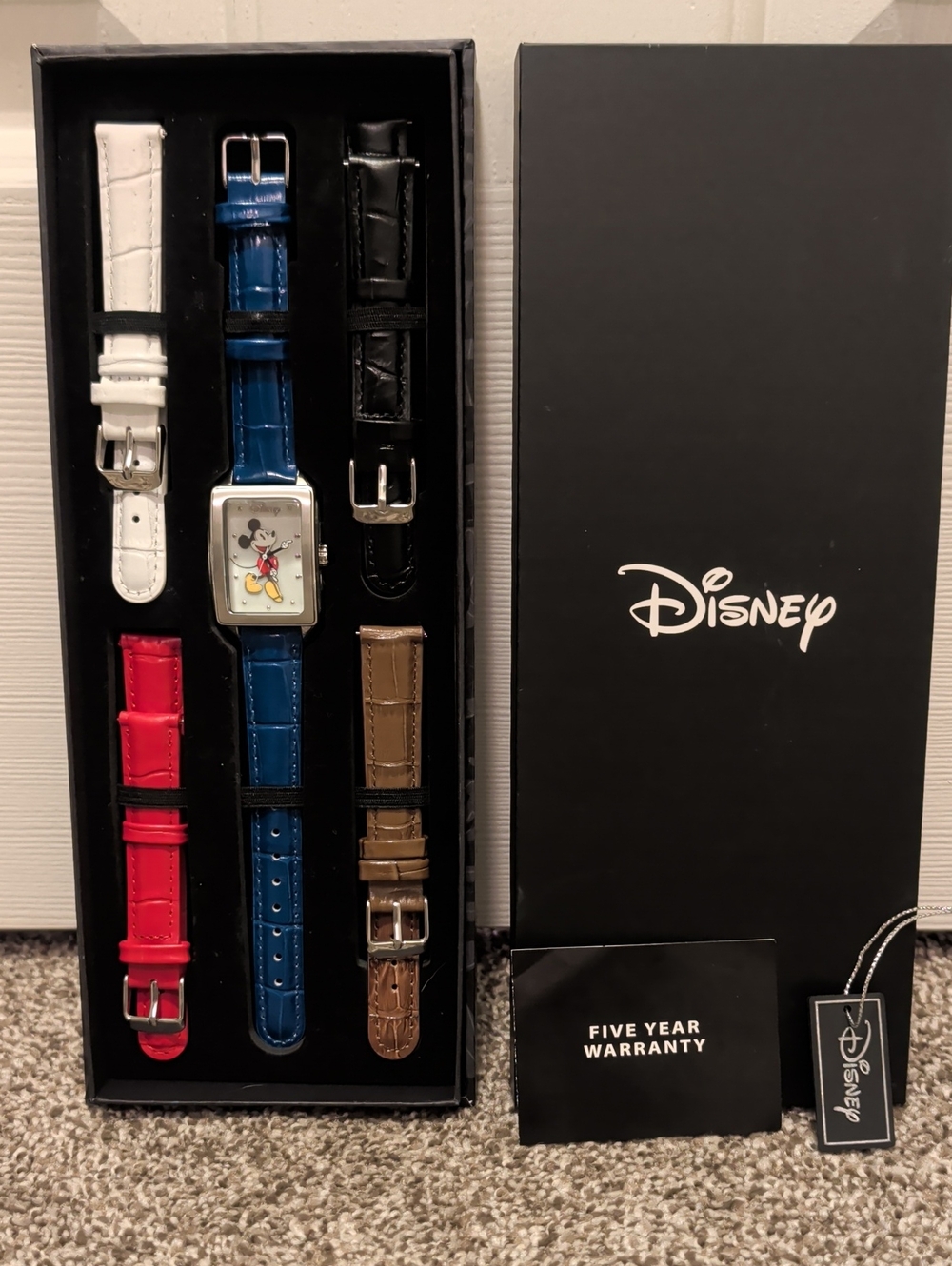 Disney Mickey Mouse Watch with White, Blue, Black, Red, Brown Straps